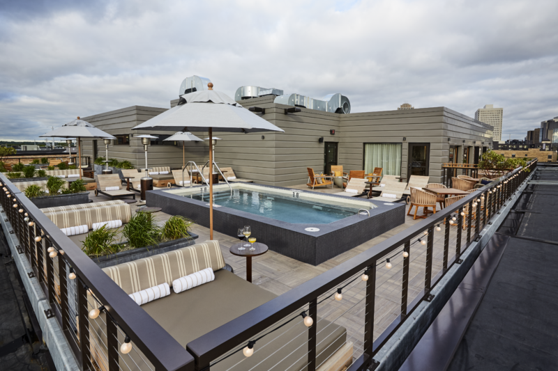 Rooftop pool and lounge at our Minneapolis boutique hotel