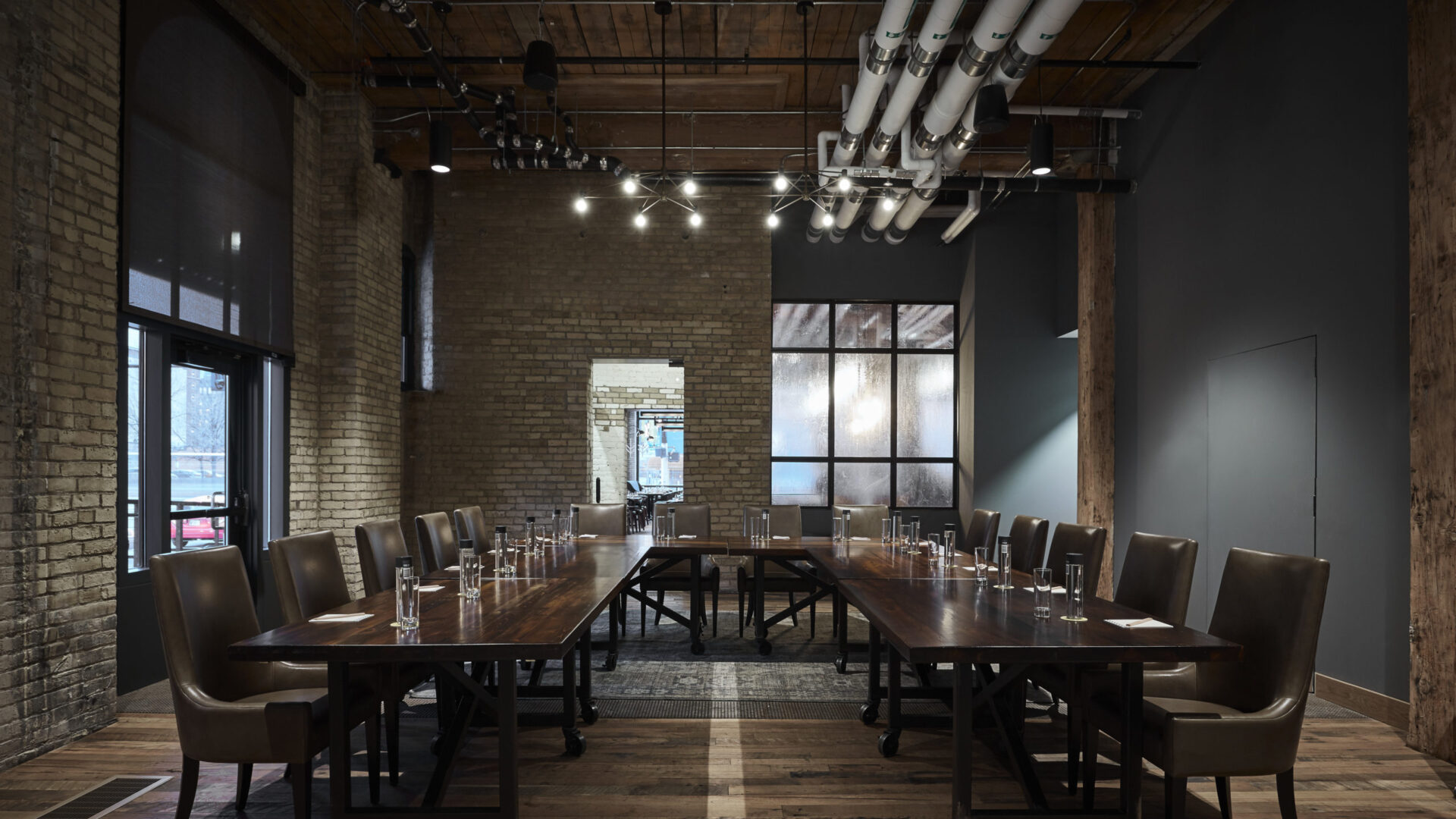 Meeting tables set up for a downtown Minneapolis hotel event