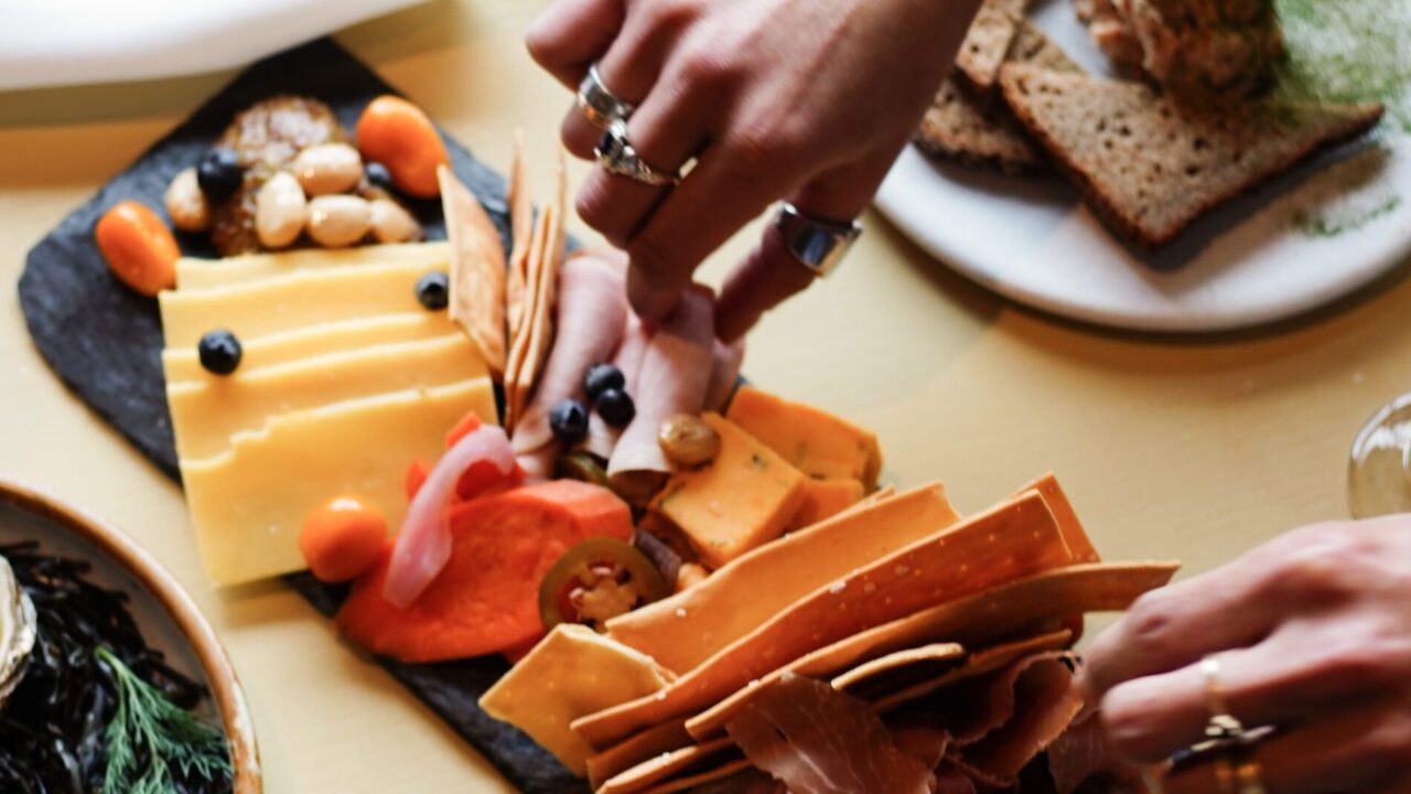 Overflowing charcuterie board at our hotel in downtown Minneapolis, MN
